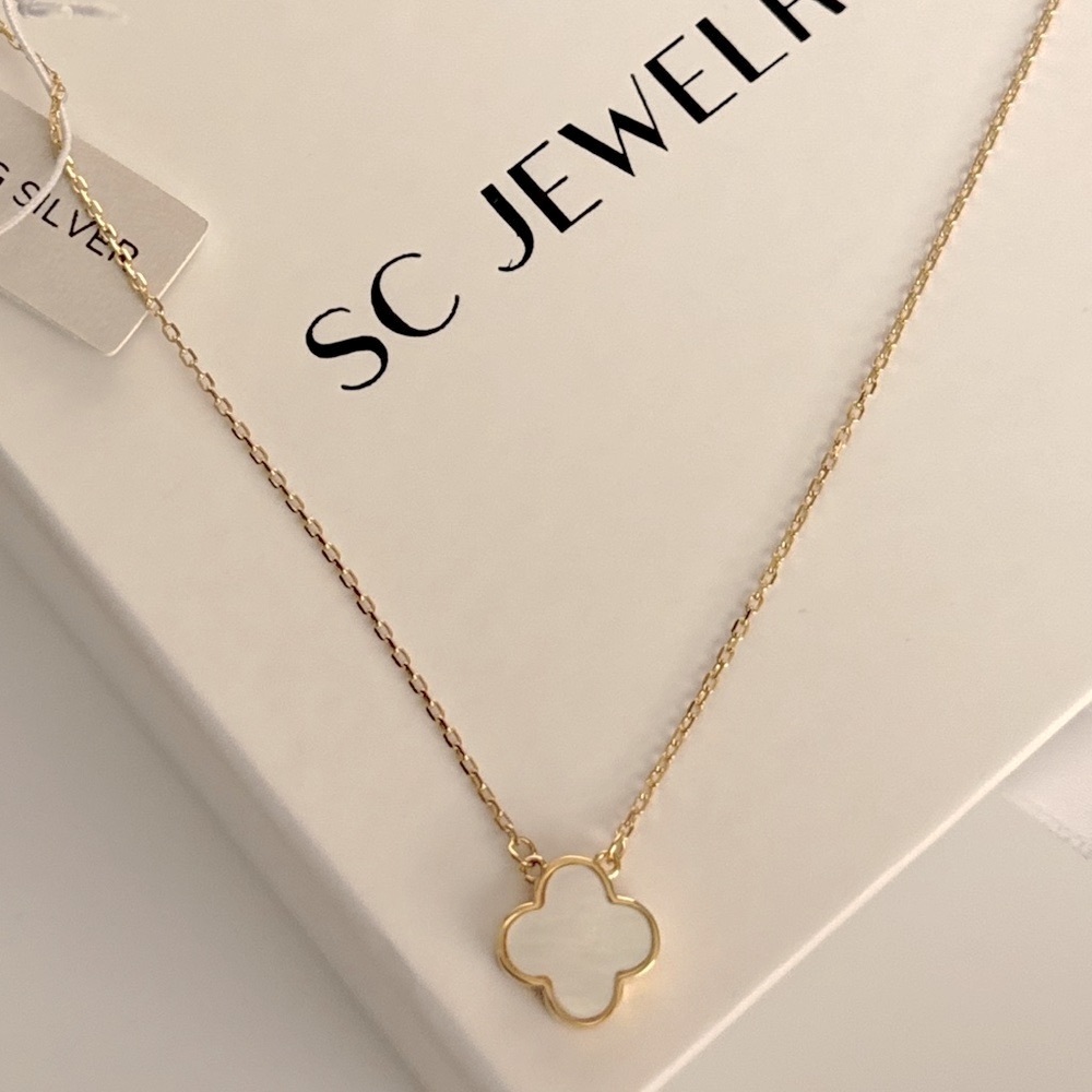 Last 1 🔥Rachel Zoe Clover Necklace Double Sided Mother of Pearl Zirconia 925 - Picture 2 of 8